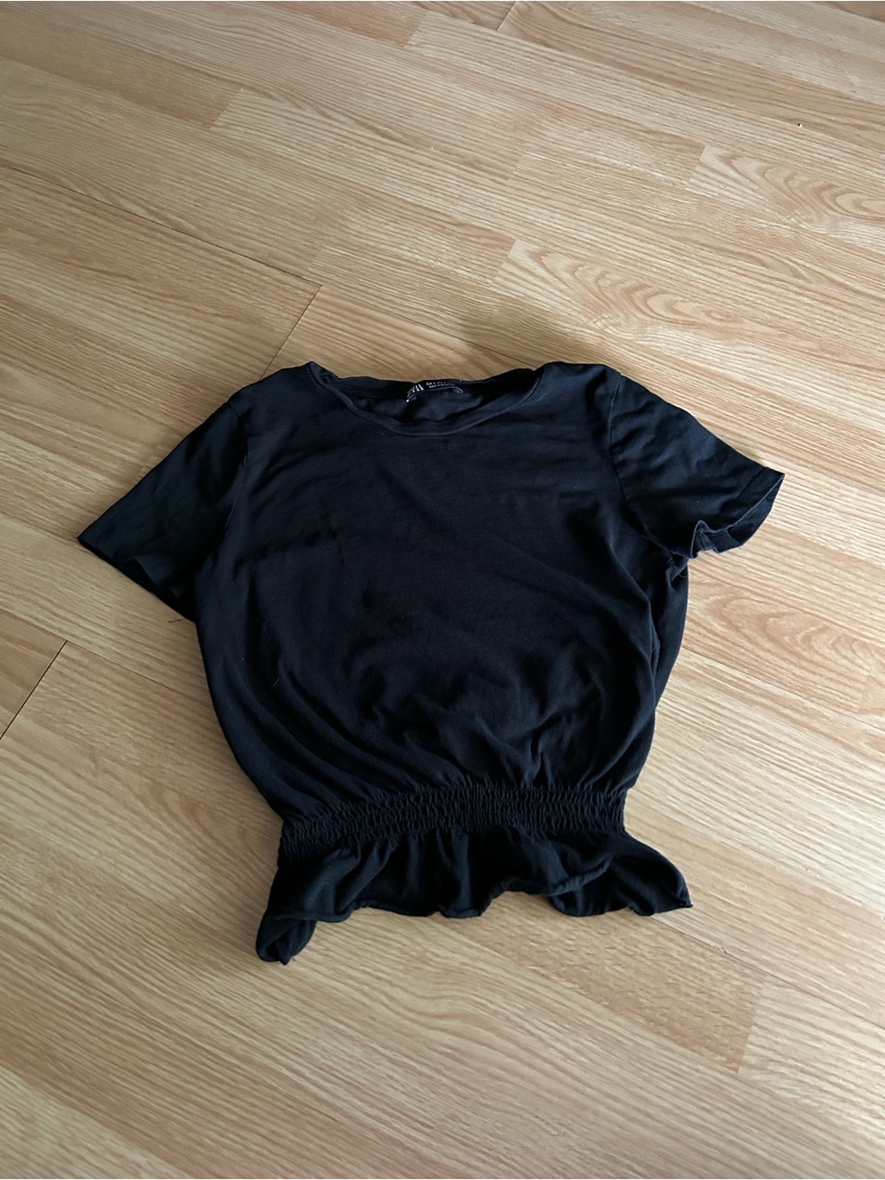 Zara Black Ruched Short Sleeve Top Small